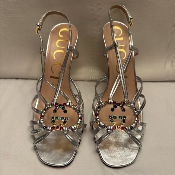 Gucci Multi-colored Jeweled Silver Sandals - Size 38-1/2 (38+) - Picture 3 of 11